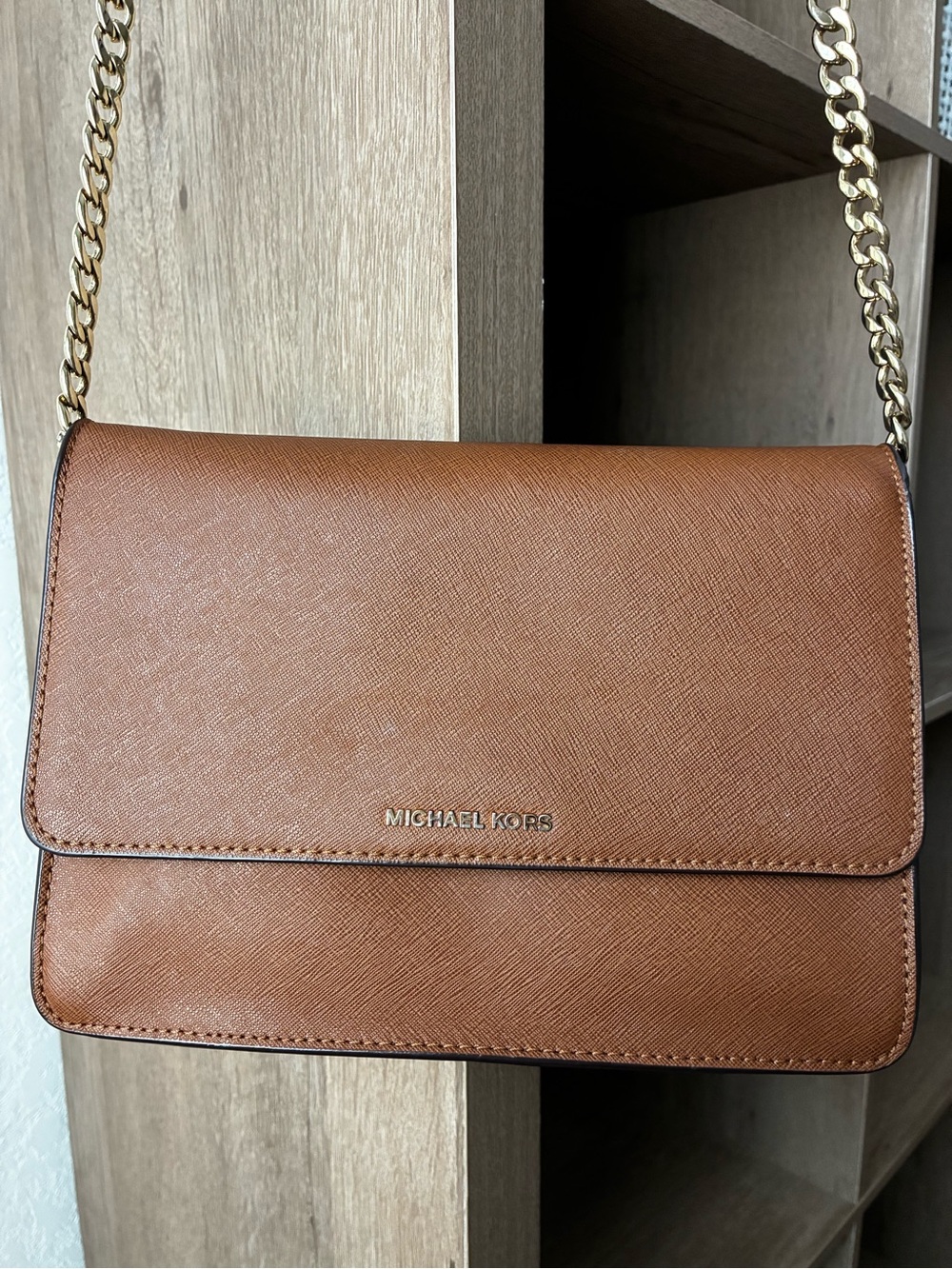 Michael Kors Tan Leather Crossbody with Gold Chain